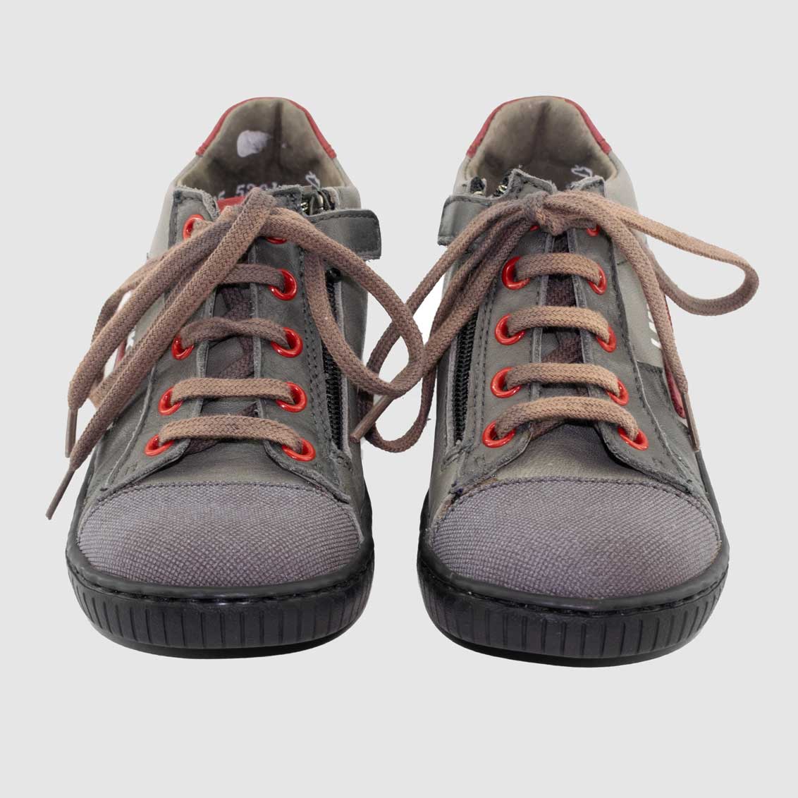 Chaussure-Enfant-Garcon-Little-Mary-FUTSAL-Gris-Rouge-Cuir-Bottillon-Up