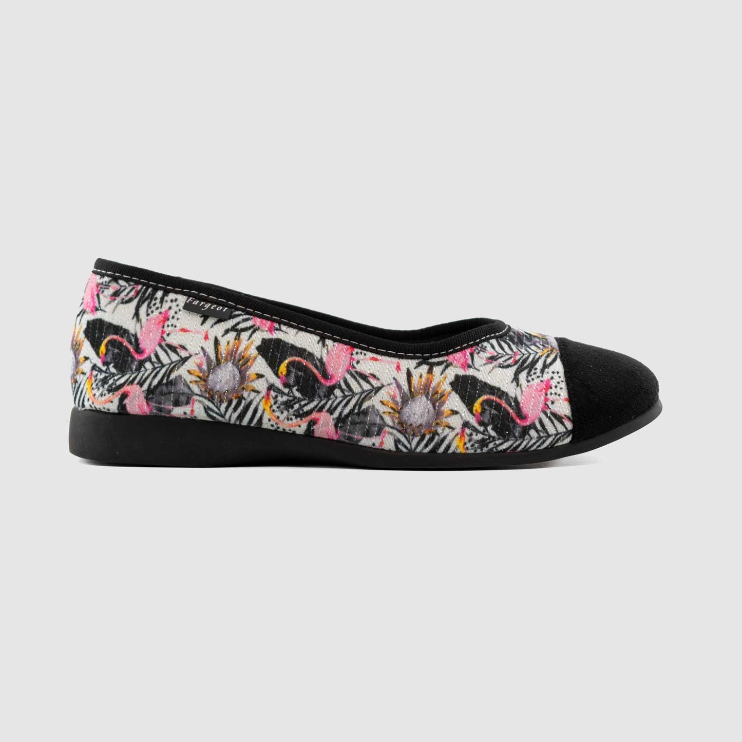 Chaussure-Femme-Fargeot-NADERRA-Noir-Imprime-Toile-Fantasie-Pantoufle-Side