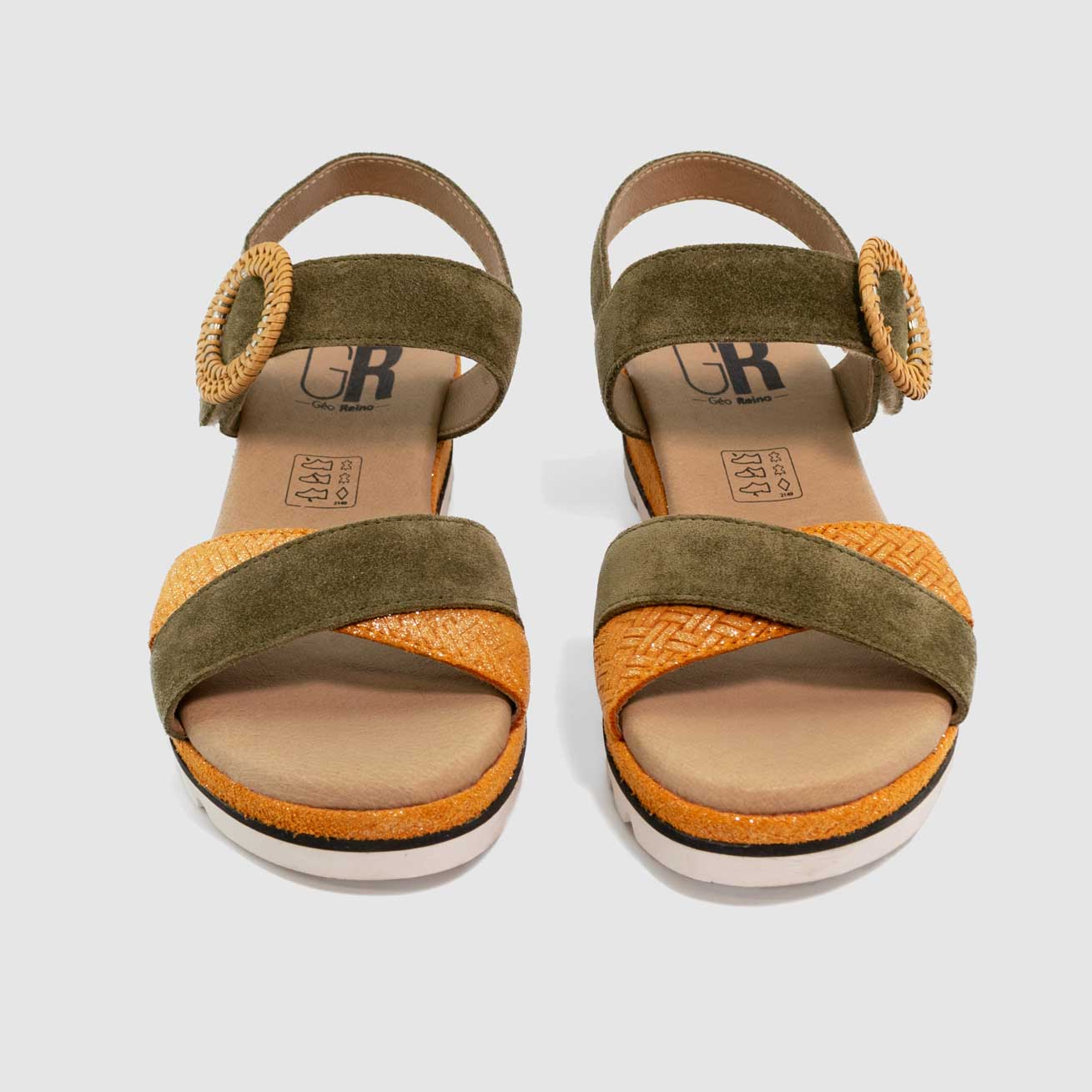 Chaussure-Femme-Geollamy-MAGNABE-Kaki-Orange-Cuir-Nu-Pied-Up