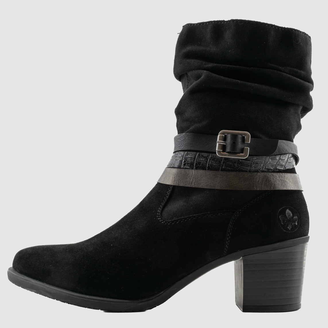 Destockage-Chaussure-Femme-rieker-gaborieau-frebuans-noir-nubuck-botte-Side