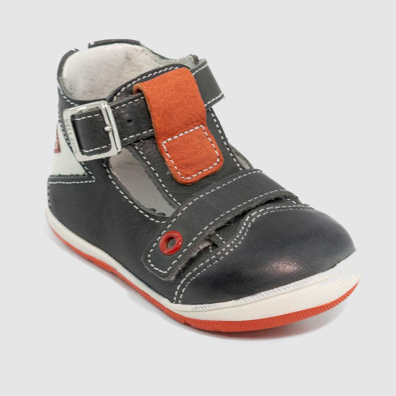 Chaussure-Enfant-Bellamy-REGI-Marine-Orange-Cuir-Bottillon