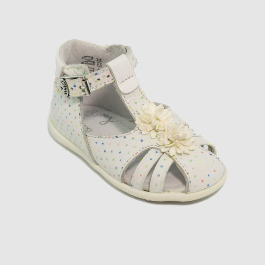 Chaussure-Enfant-LittleMary-GLADYS-Blanc-Cuir-Imprime-pois-Couleur-Bottillon