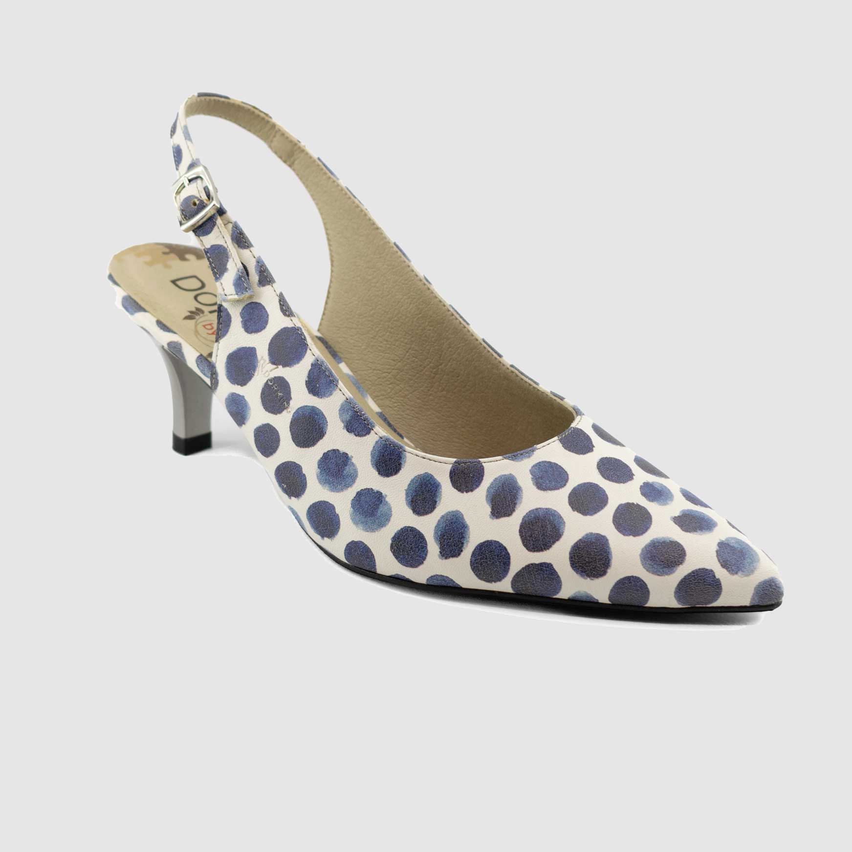 Chaussure-Femme-Dorking-JAROSSE-Marine-Blanc-Cuir-Imprime-Escarpin