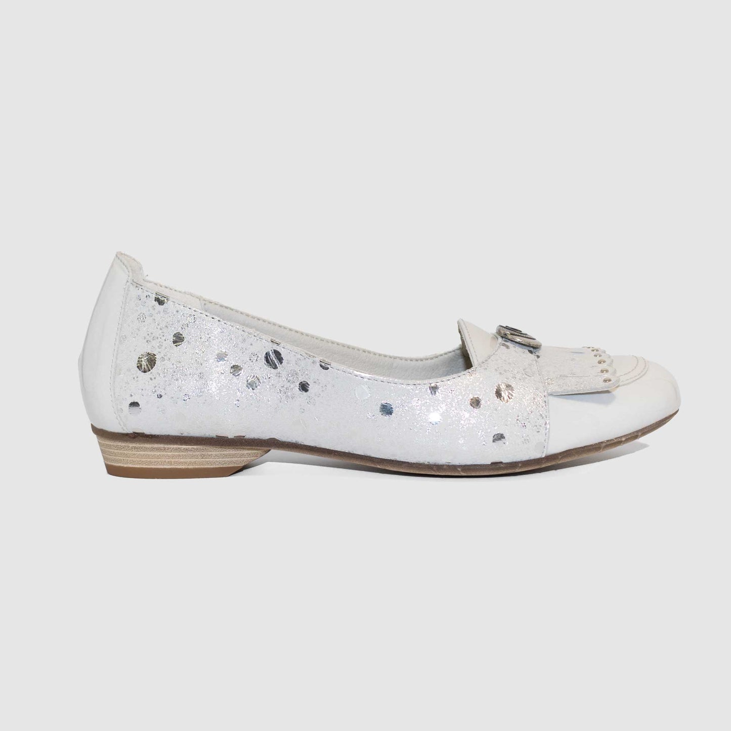 Chaussure-Femme-Dorking-ORPIN-Blanc-Argent-Cuir-Imprime-Trotteur-Side