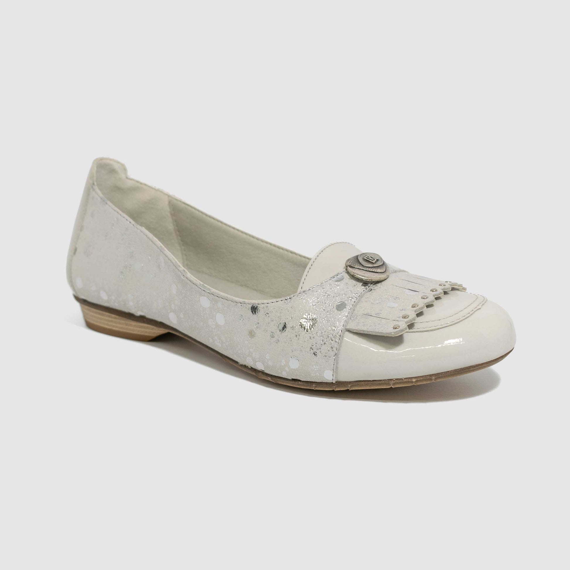 Chaussure-Femme-Dorking-ORPIN-Blanc-Argent-Cuir-Imprime-Trotteur