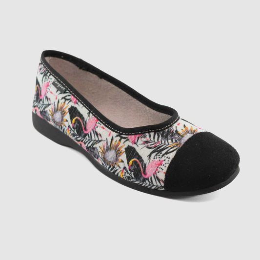 Chaussure-Femme-Fargeot-NADERRA-Noir-Imprime-Toile-Fantasie-Pantoufle