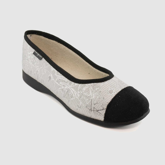 Chaussure-Femme-Fargeot-NAYA-Gris-Noir-Toile-Brillant-Pantoufle