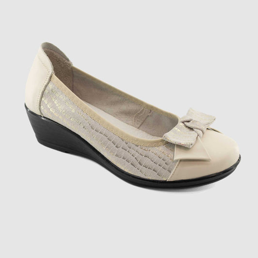 Chaussure-Femme-GEP-IGLOO-Beige-Or-Cuir-Imprime-Ballerine