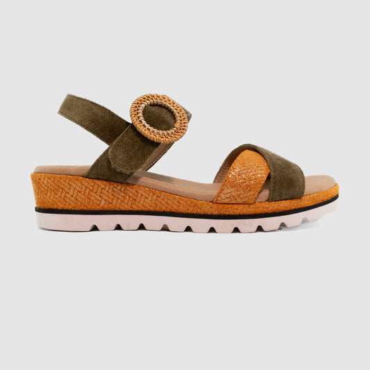 Chaussure-Femme-Geollamy-MAGNABE-Kaki-Orange-Cuir-Nu-Pied-Side