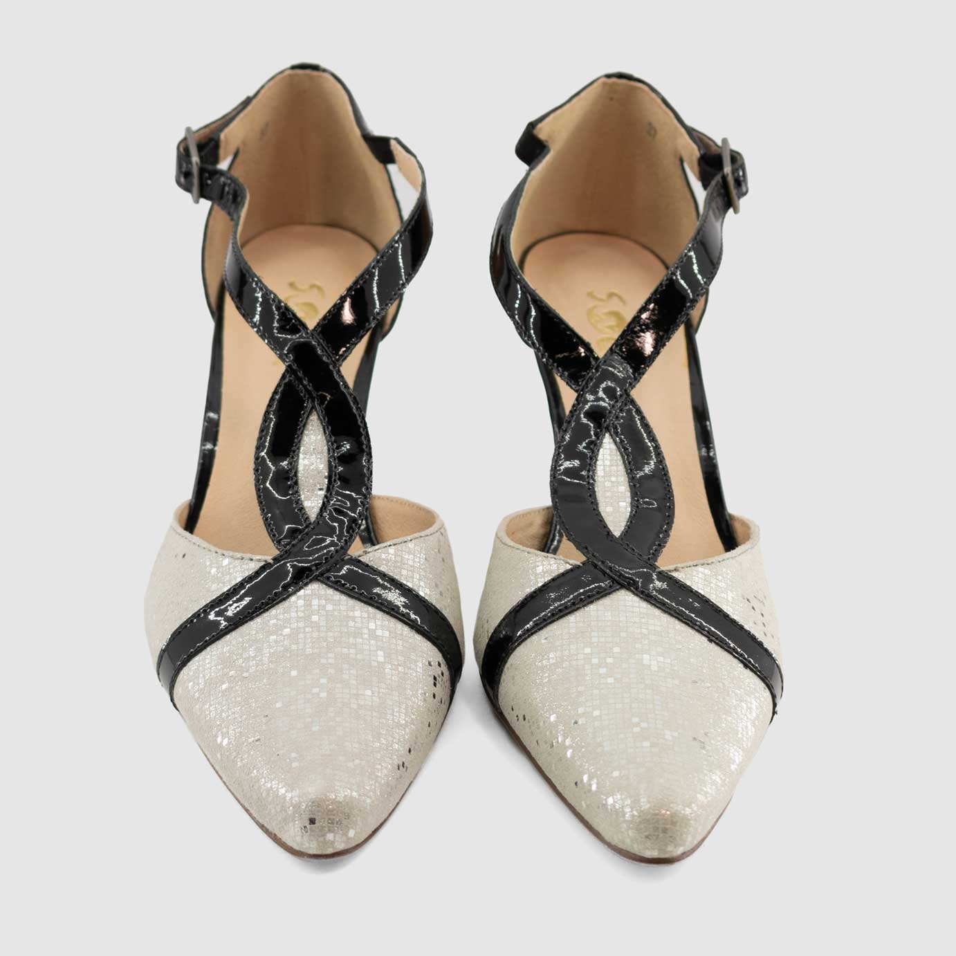 Chaussure-Femme-Pindiere-GLIBOU-Argent-Cuir-Imprime-Escarpin-Up